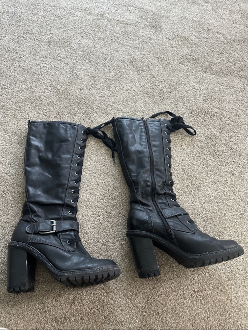 S. Oliver Women's Black Lace-Up High Heel Combat Boots size 8